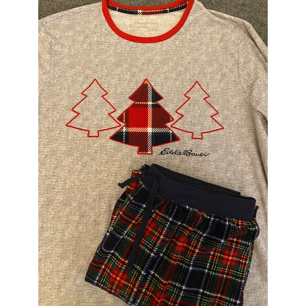 Eddie Bauer 2-Piece Holiday Pajama Sleepwear Set Womens XL Grey Cozy Soft PJs